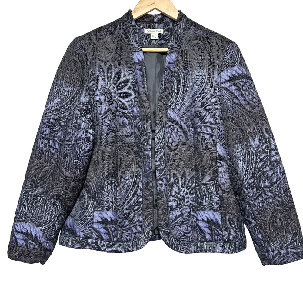 Coldwater‎ Creek Womens Brocade Open Front Blazer Jacket Size L 14-16 Classic